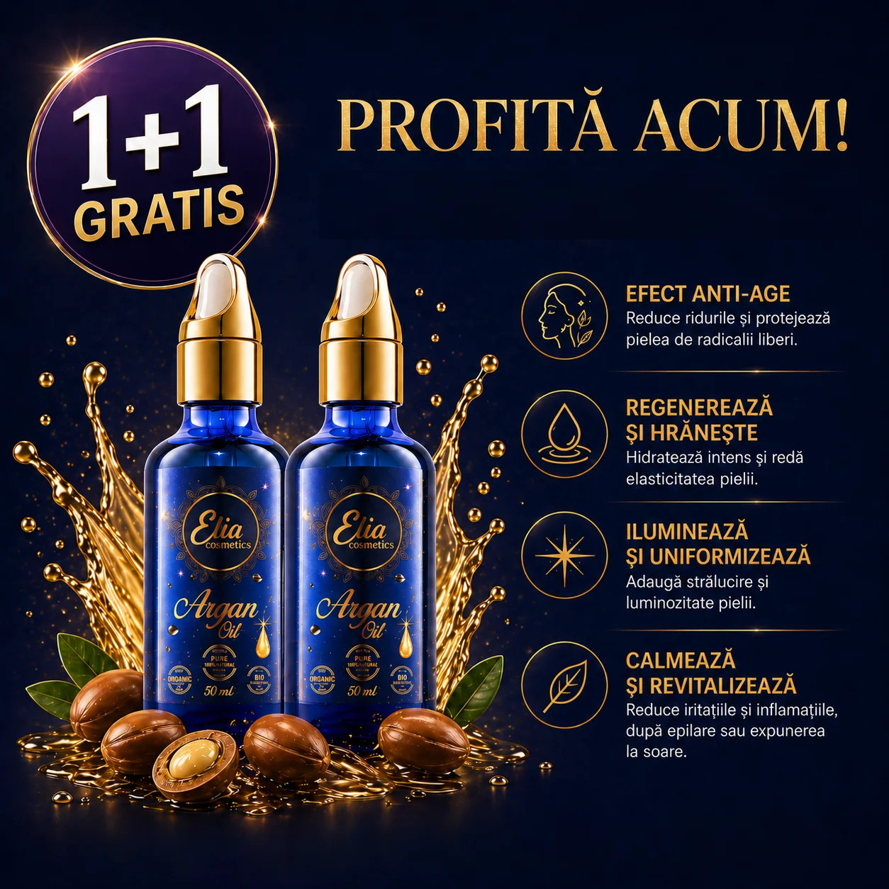 Oferta ulei de argan 50 ml Elia Cosmetics 1+1 gratis